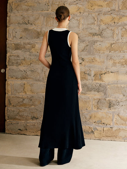 Kontrast Kesim Düğmeli Kazak Tank Elbise