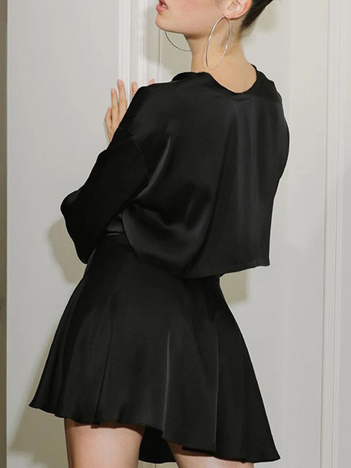 Saten Ham Etek Ucu Bağlamalı İki Parça Etek Takımı