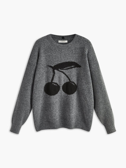 Pamuk Karışımlı Kiraz Baskılı Kazak