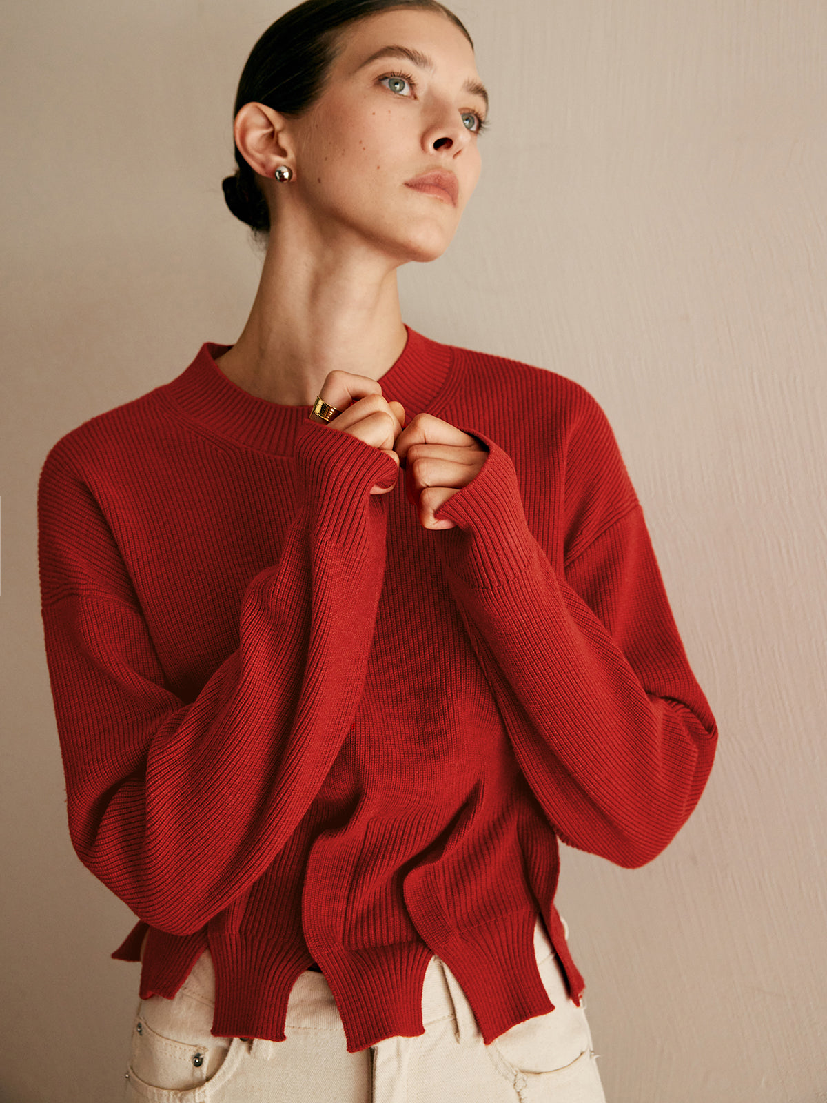 Yün Karışımlı Pileli Tasarım Kazak