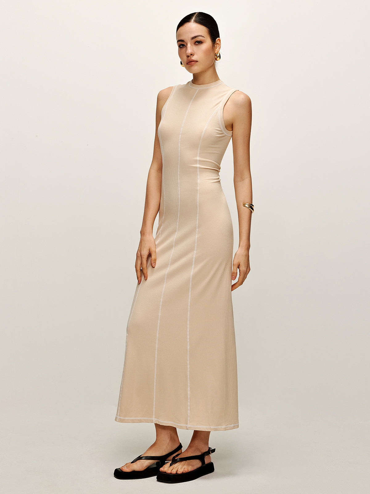 Kontrast Şeritli Örgü Tank Elbise