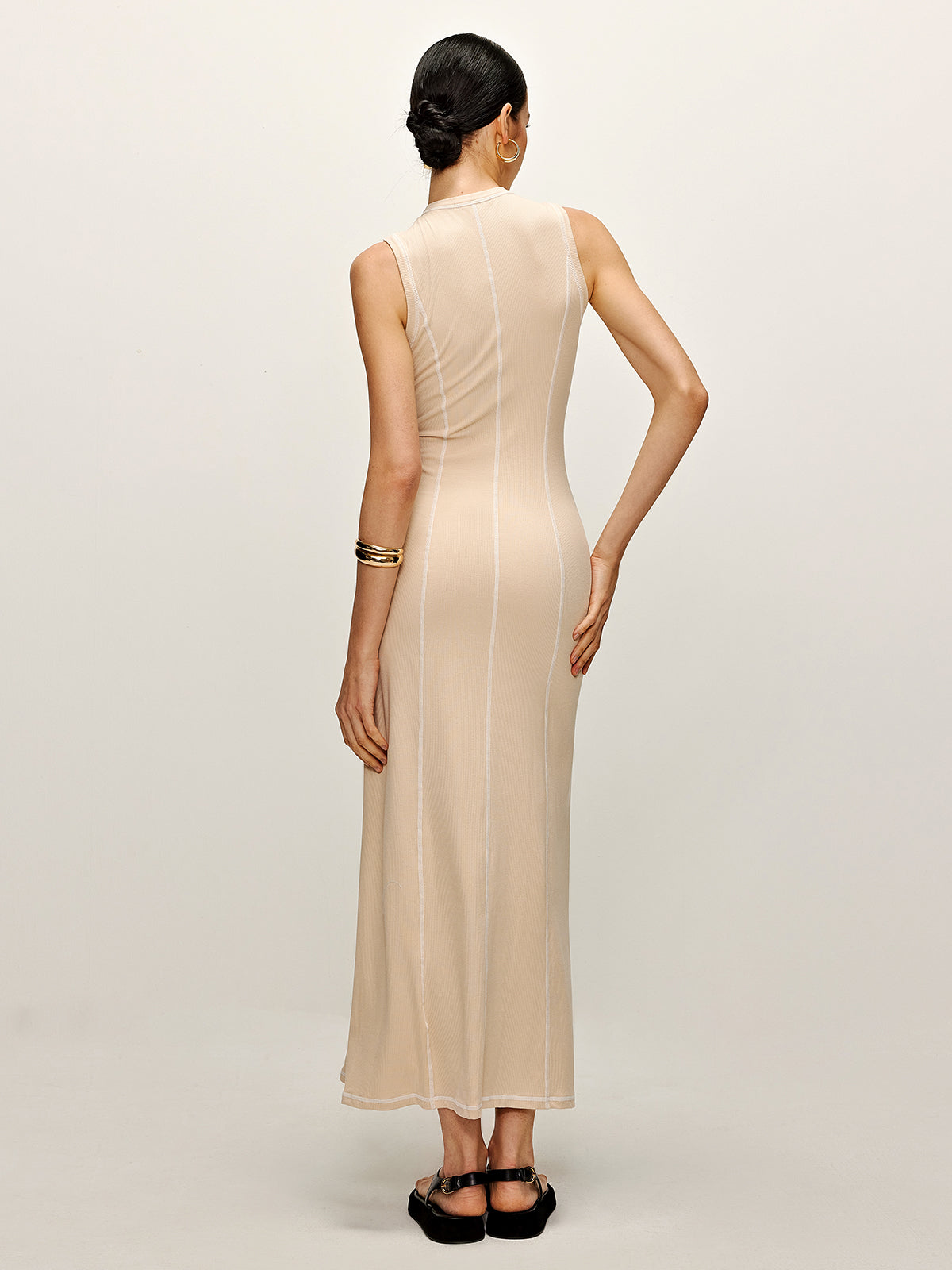 Kontrast Şeritli Örgü Tank Elbise