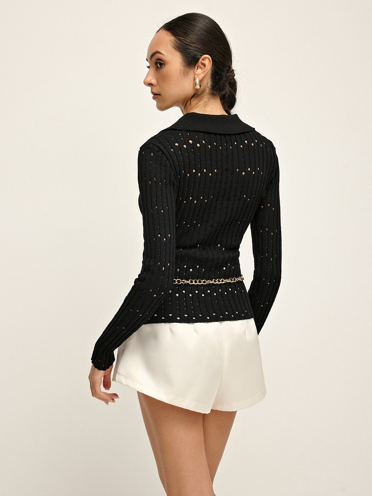 Kemersiz Delikli Düğmeli Polo Kazak