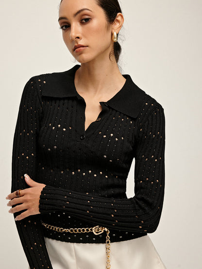 Kemersiz Delikli Düğmeli Polo Kazak