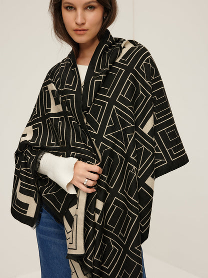 Vintage İki Renkli Harfli Atkı