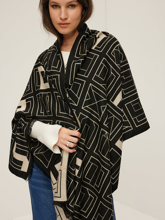 Vintage İki Renkli Harfli Atkı