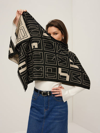 Vintage İki Renkli Harfli Atkı