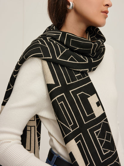 Vintage İki Renkli Harfli Atkı