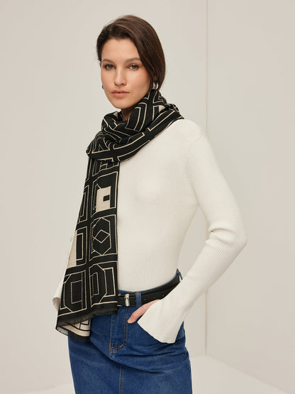 Vintage İki Renkli Harfli Atkı