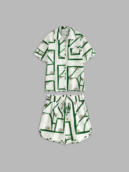 Baskılı Bağcıklı Şort Takımı