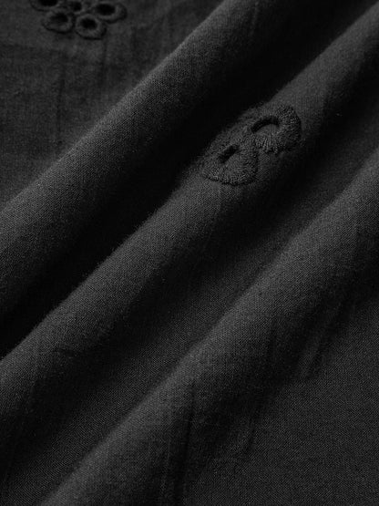 Yarı Şeffaf Pamuklu Anahtar Deliği Yaka Midi Elbise