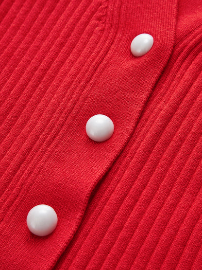 Fırfırlı İnci Düğmeli Uzun Kollu Hırka