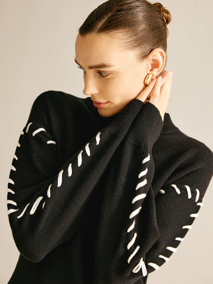 Kontrast Kesim Kazak Kısa Elbise