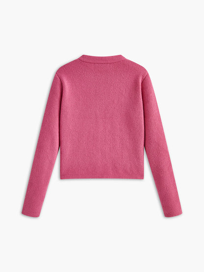 Yuvarlak Yaka Altın Düğmeli Örme Dış Giyim