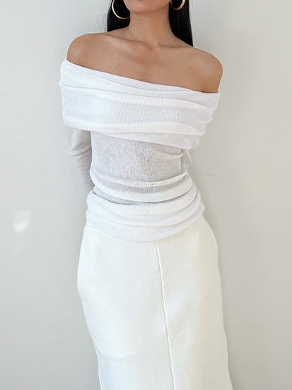 Yarı Şeffaf Katlı Omuzdan Açık Gömlek