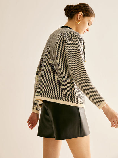 Kontrast Kesim Cepli Örme Dış Giyim