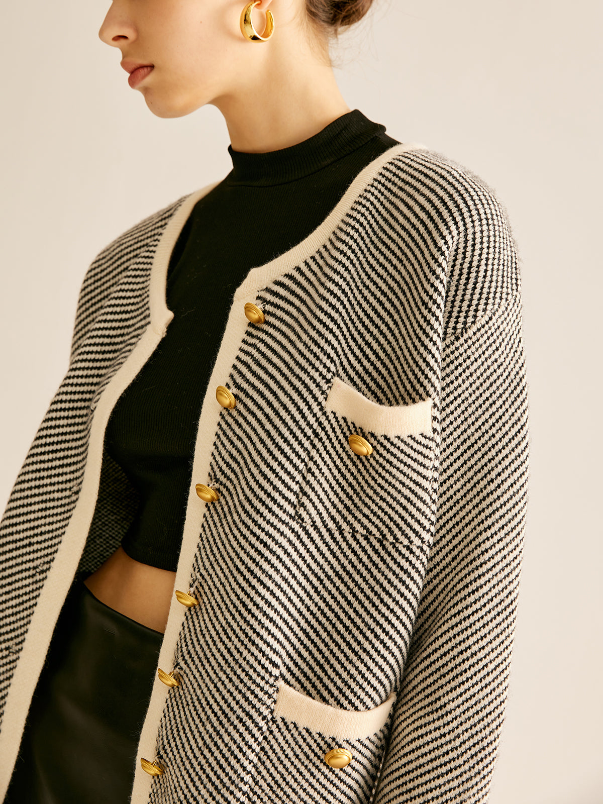 Kontrast Kesim Cepli Örme Dış Giyim