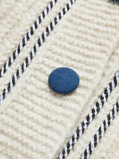 Kontrast Bağlamalı V Yaka Cepli Hırka