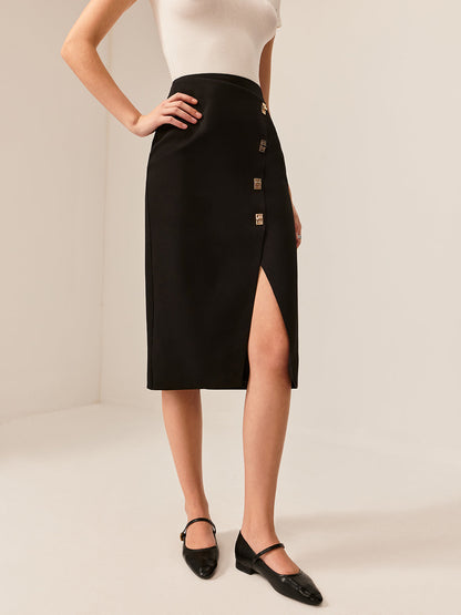 Metal Detaylı Midi Etek