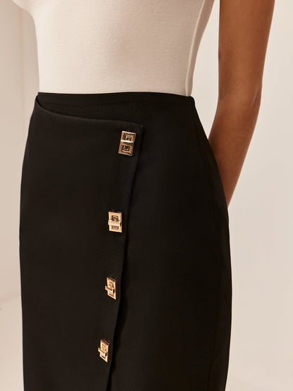 Metal Detaylı Midi Etek