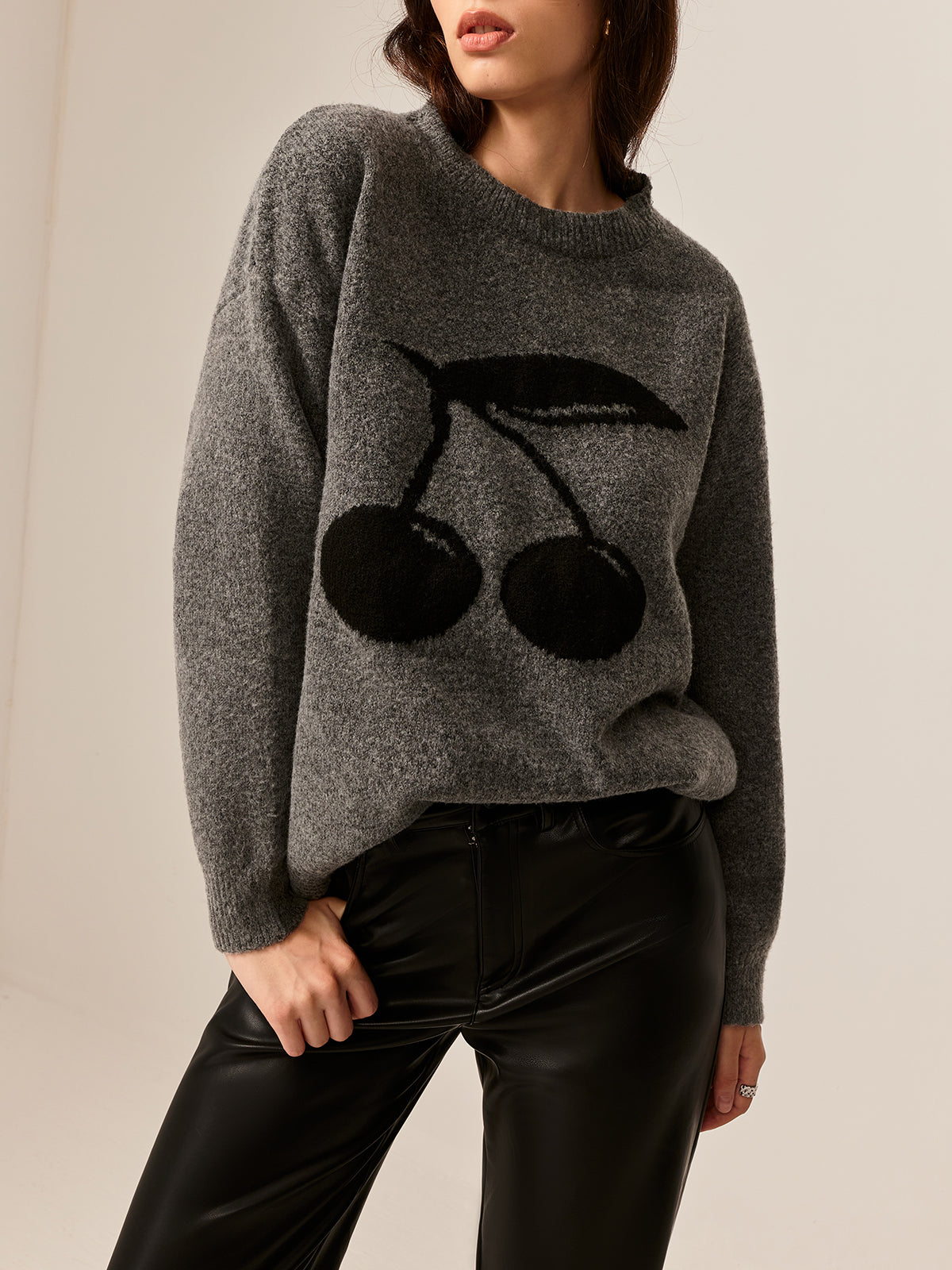 Pamuk Karışımlı Kiraz Baskılı Kazak