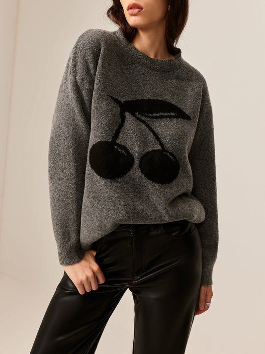 Pamuk Karışımlı Kiraz Baskılı Kazak