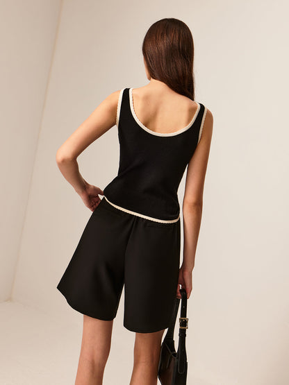 Kontrast Şeritli Fiyonklu İnce Örgü Üst