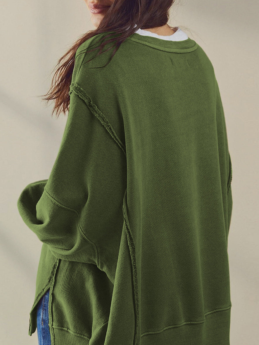 Düz Pamuklu Yırtık Sweatshirt