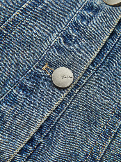 Kontrast Yakalı Kenarlı Kot Ceket