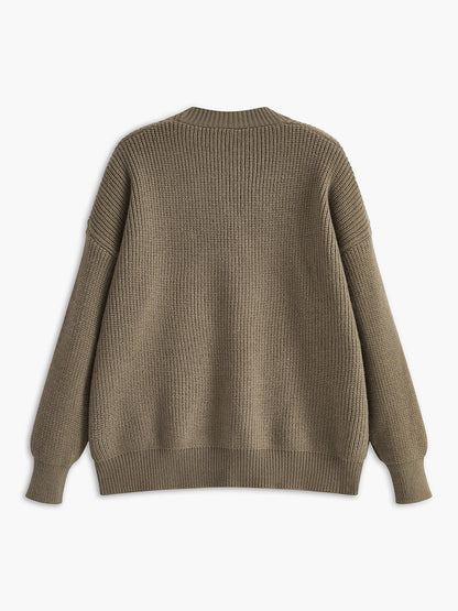 V Yakalı Kapaklı Cepli Panel Örgü Dış Giyim