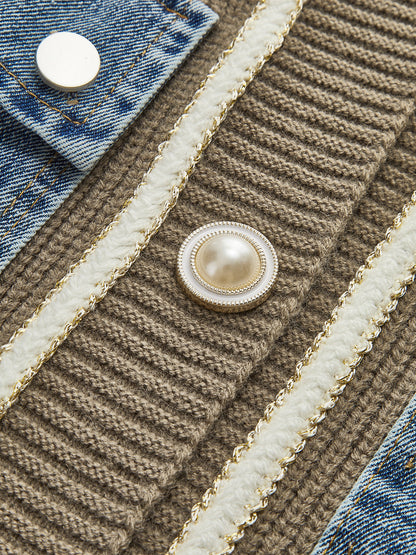 V Yakalı Kapaklı Cepli Panel Örgü Dış Giyim