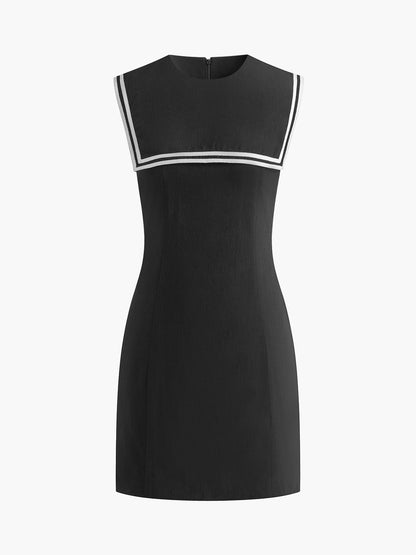 Pamuk ve Keten Kontrast Kesim Kısa Elbise