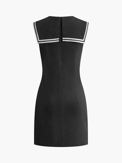 Pamuk ve Keten Kontrast Kesim Kısa Elbise