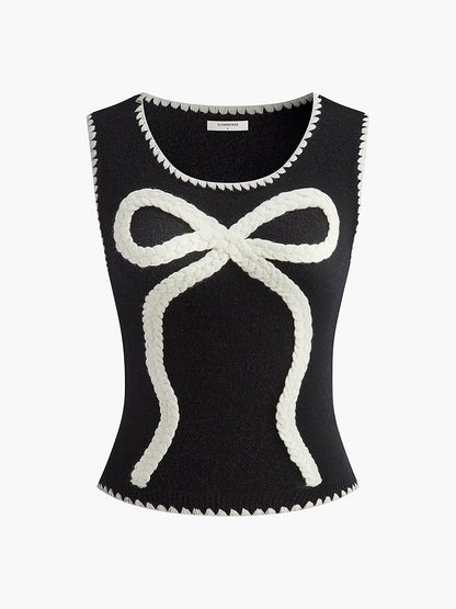 Kontrast Kenarlı Fiyonklu Kazak Yelek