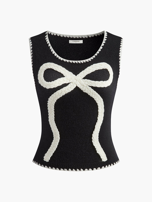 Kontrast Kenarlı Fiyonklu Kazak Yelek