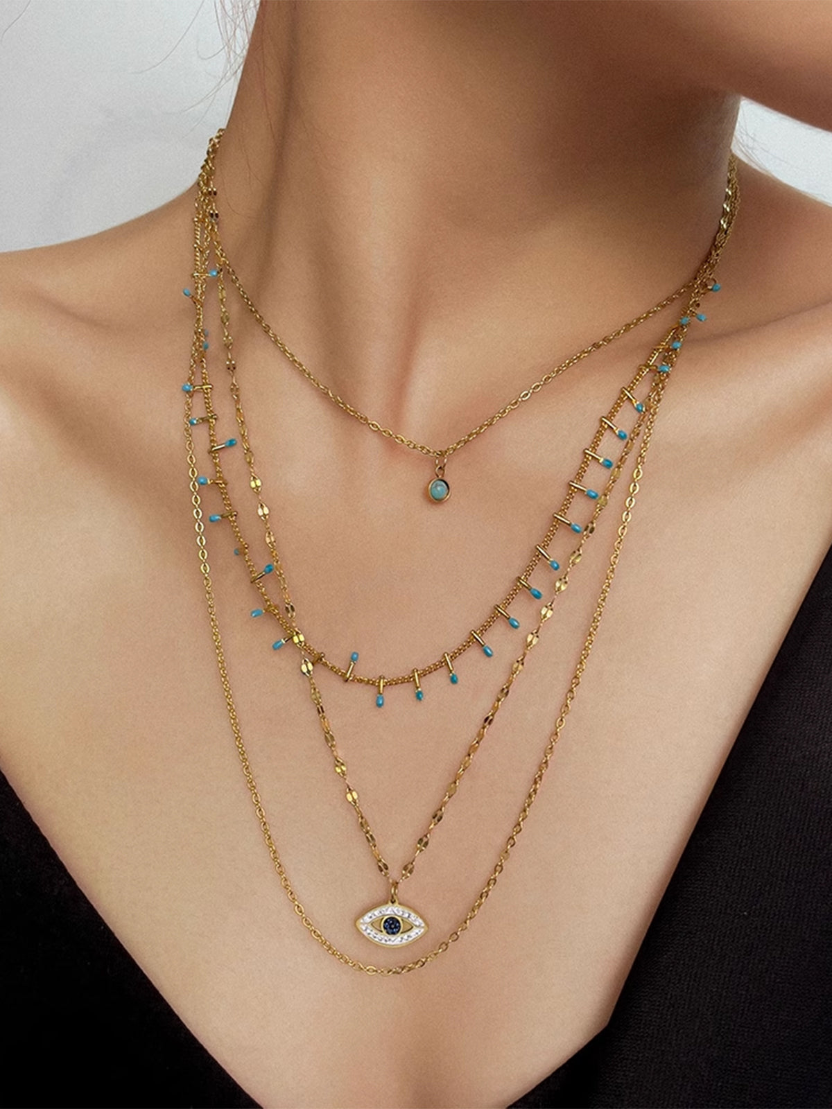 Çok Katmanlı Yapay Elmas Nazar Boncuklu Kolye