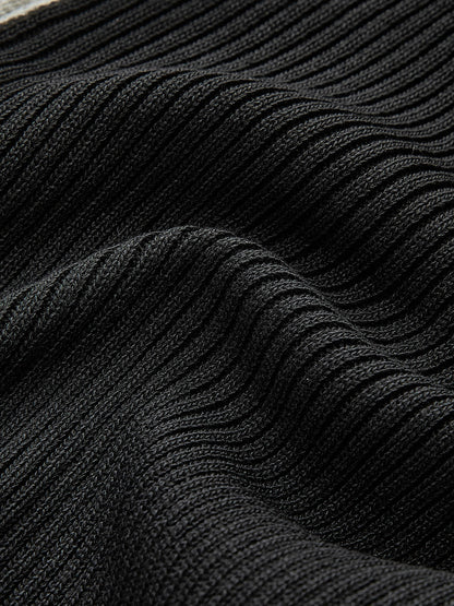 Kontrast Kesim Çift Fermuarlı Örgü Üst