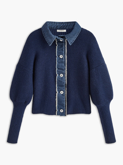 Panel Göğüslü Esnek Yaka Örgü Üst