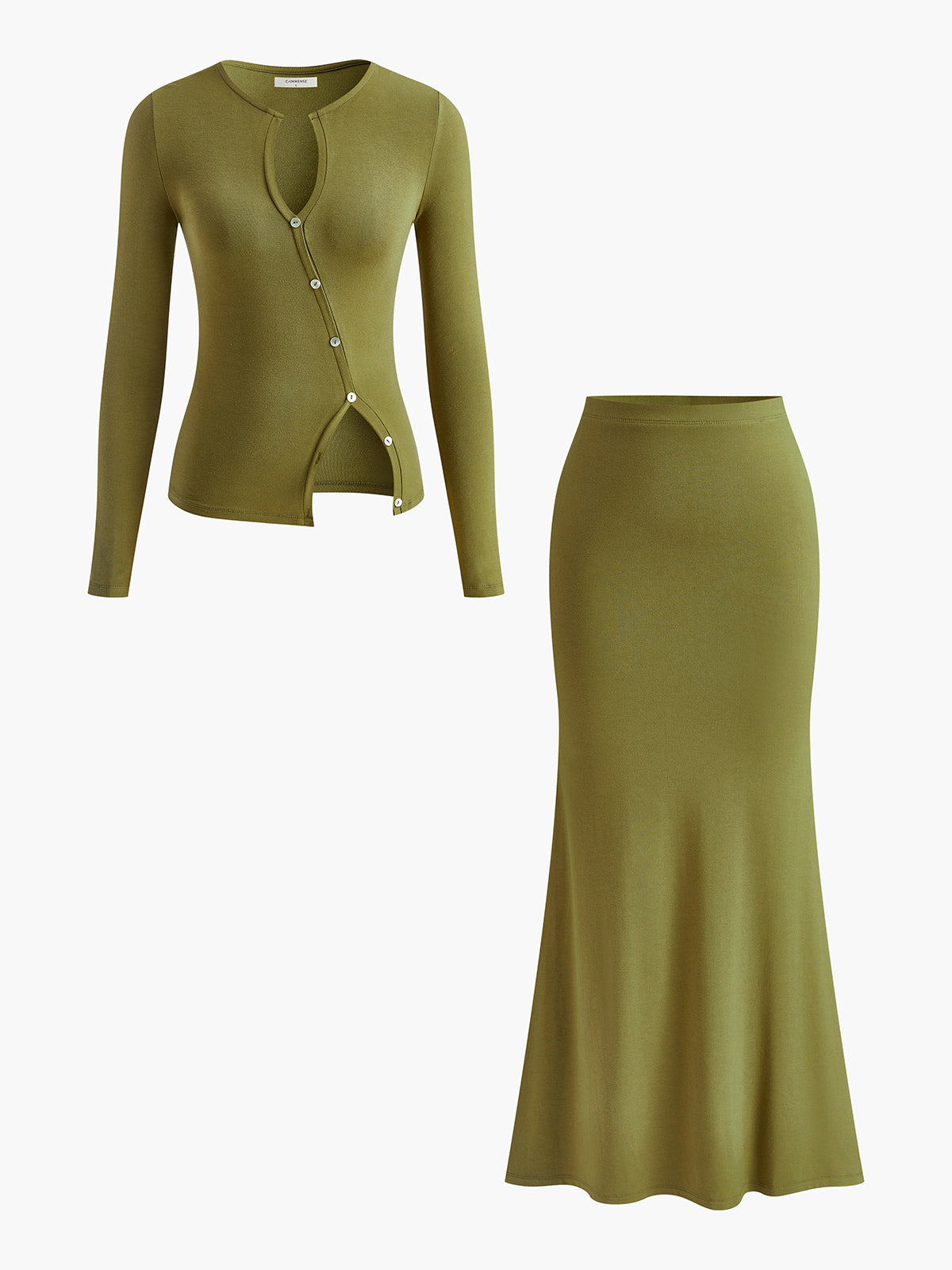 Yırtmaçlı Düğmeli Balık Kuyruğu Etek Takımı