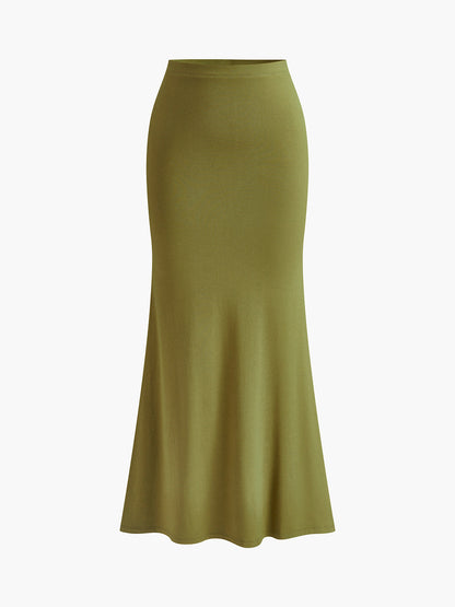 Yırtmaçlı Düğmeli Balık Kuyruğu Etek Takımı