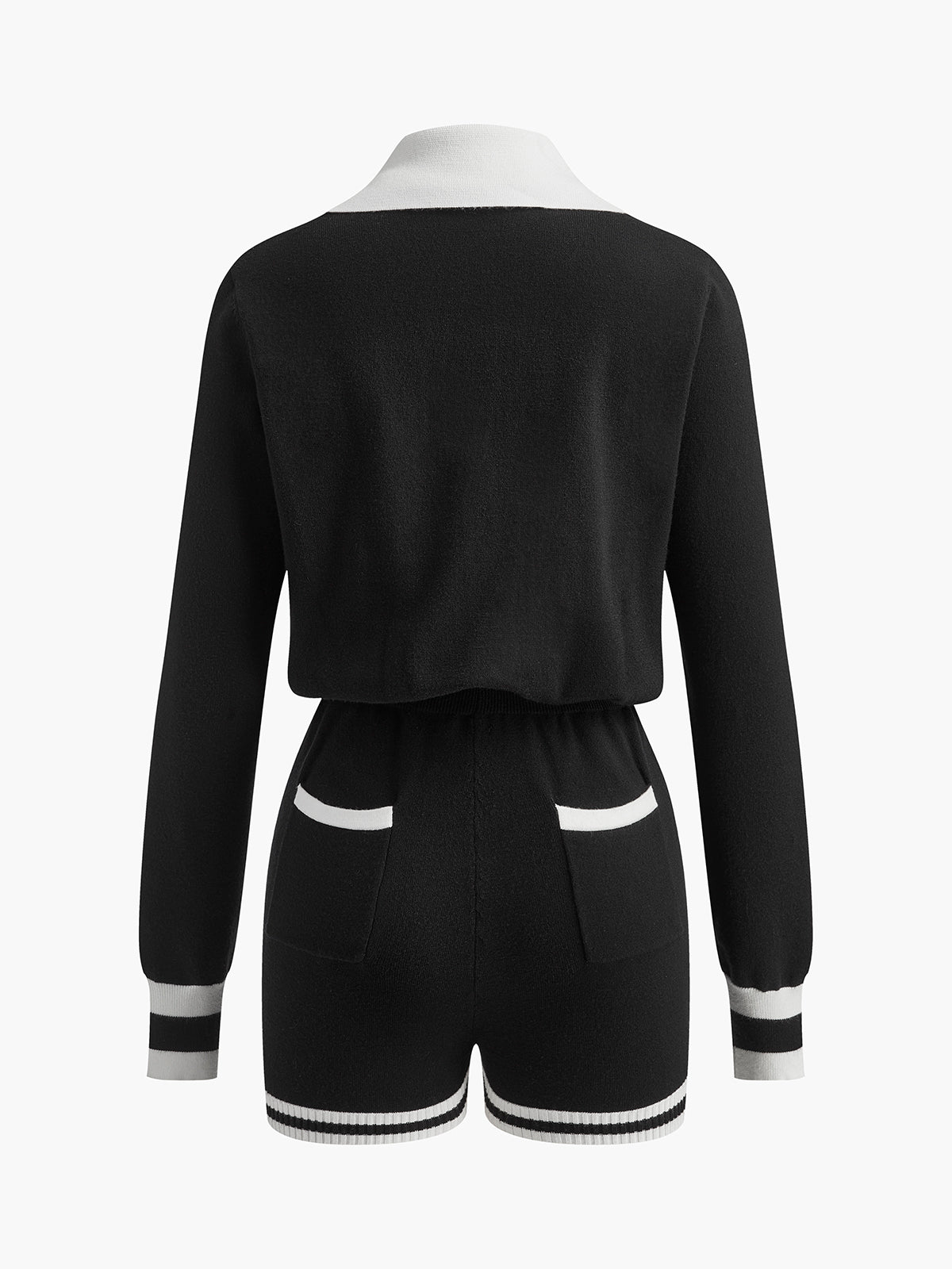 Kontrast Bağlamalı V Yaka Örgü Tulumlar