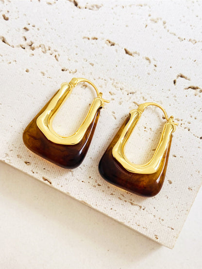 U Şeklinde Kehribar Halka Küpeler