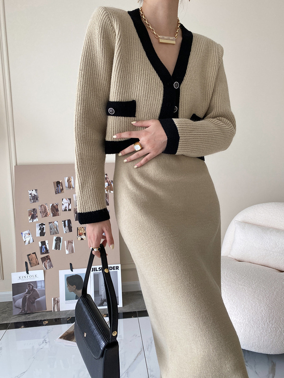 Leisure Kontrast Kesim Örme Etek Takımı