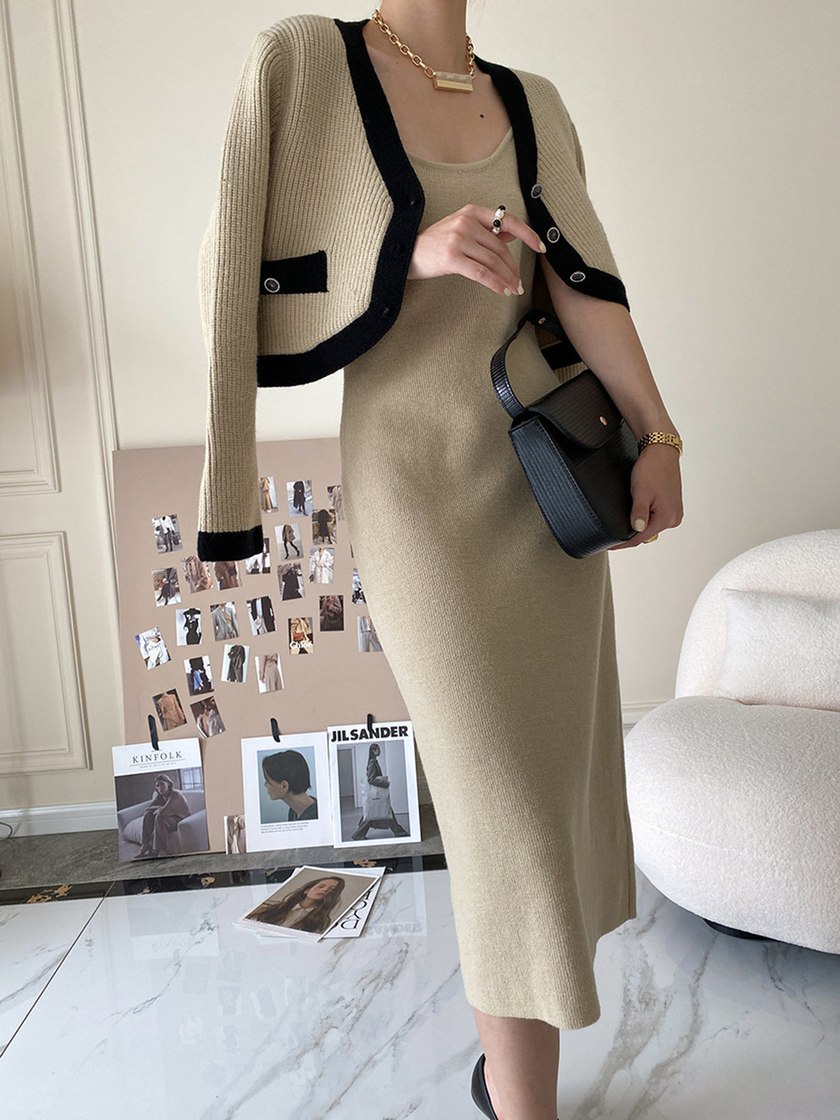 Leisure Kontrast Kesim Örme Etek Takımı