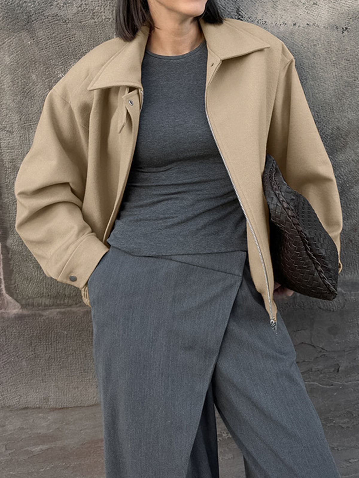 Leisure Düz Fermuarlı Polo Ceket