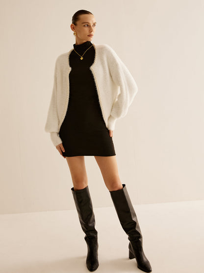 Büyük Boy İnci Kenarlı Tüylü Hırka