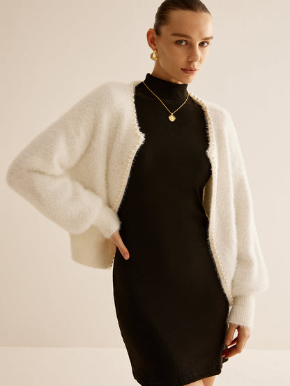 Büyük Boy İnci Kenarlı Tüylü Hırka