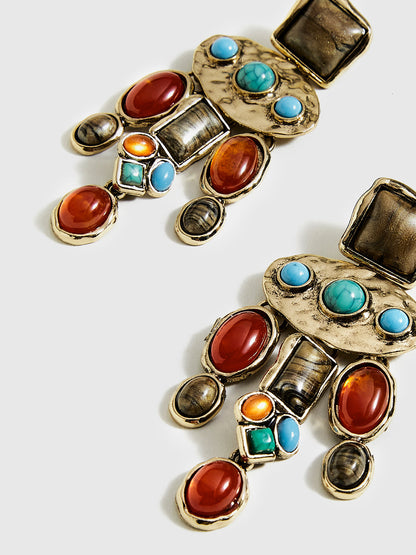 Barok Renkli Değerli Taşlı Kolye Küpeler