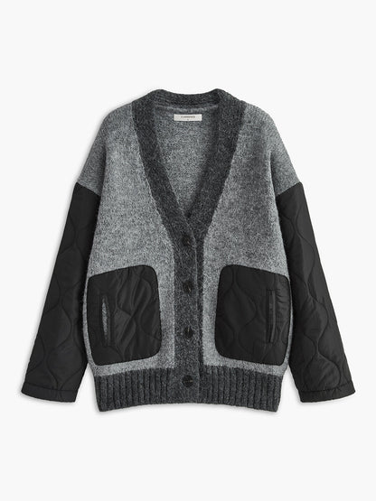 V Yaka Panel Cepli Örme Dış Giyim