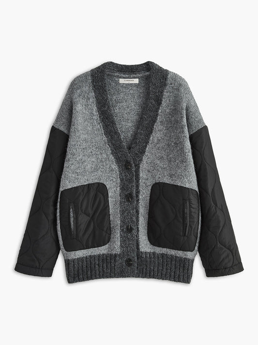 V Yaka Panel Cepli Örme Dış Giyim